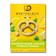 Bretzels chocolat blanc - Eclats de citron et basilic