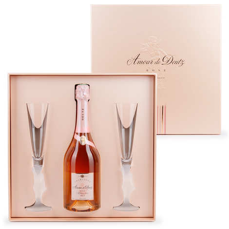 Deutz Cuvée Amour Rosé Champagne in a gift box with 2 flutes - Deutz
