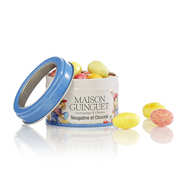 Petite boîte métal garnie d'œufs colorés nougatine et chocolat