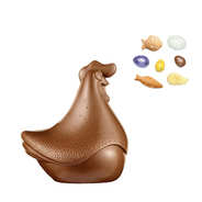Poule Georgette chocolat au lait garnie de friture de Pâques multicolore