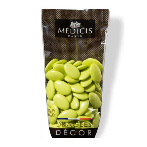 Dragées Médicis - Dragées décor au chocolat noir 70% vert anis