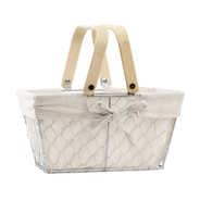 Petit panier métal rectangle en tissu écru et anses rabattables