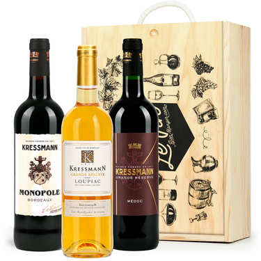 Coffret bois 3 Bordeaux (Loupiac, St Emilion, Bordeaux) Coffret bois 3 Bordeaux (Loupiac, St Emilion, Bordeaux)