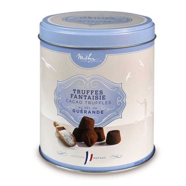 Truffes fantaisie au sel de Guérande - boîte métal - Chocolat Mathez