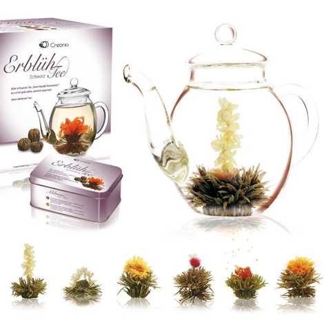 Coffret théière et 6 fleurs de thé noir - Creano